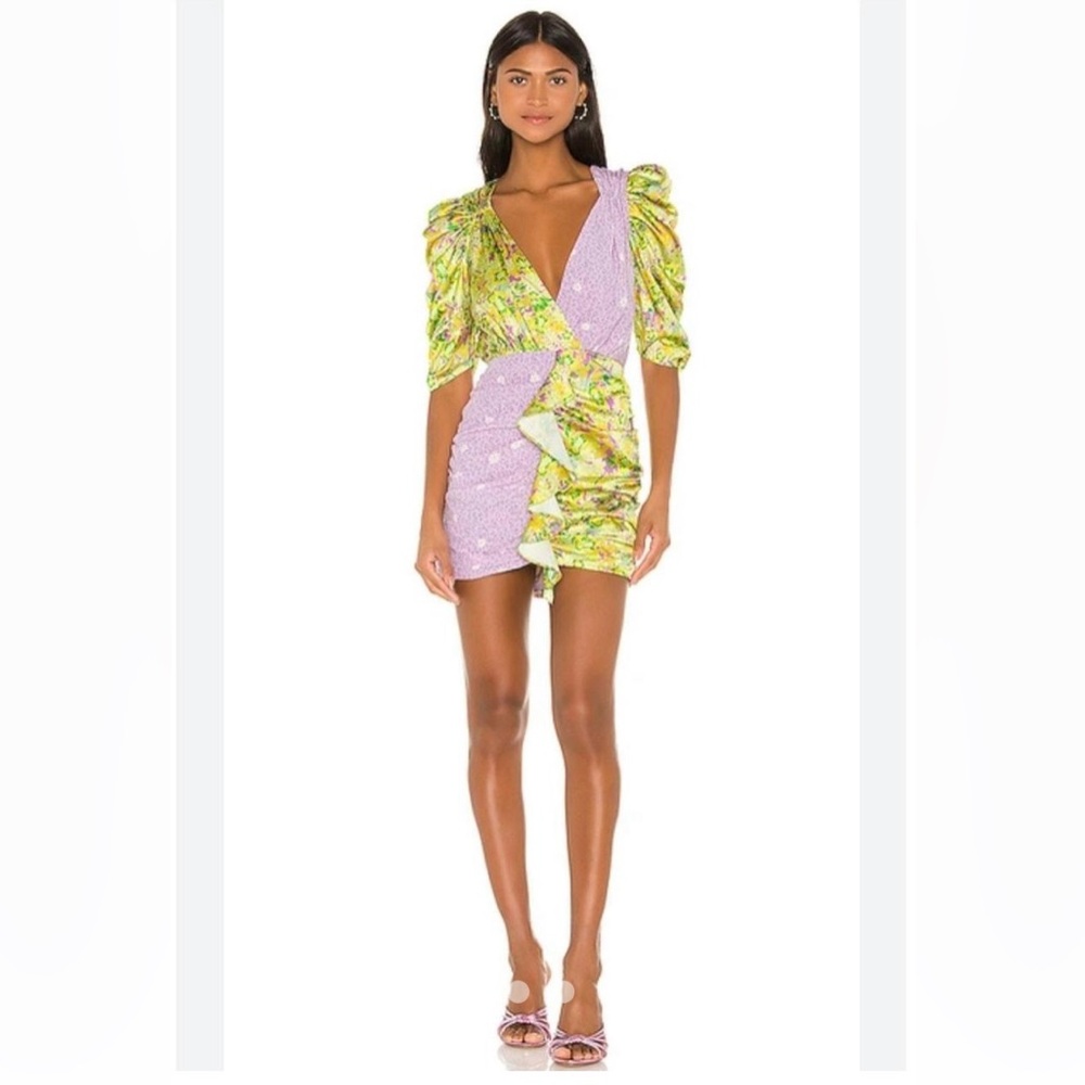 For Love & Lemons Floral Green/Yellow and Purple Women's Dress
